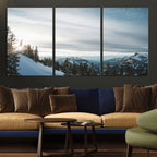 Snowy Mountains Wall Art Canvas Print, Framed Alpine Landscape Frosty Peaks Artwork