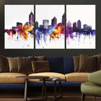 Atlanta Skyline Wall Art Canvas Print, Framed Colorful Watercolor Cityscape