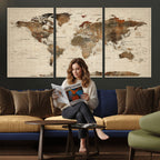 Vintage World Map Wall Art Canvas Print for Living Room, Office and Study
