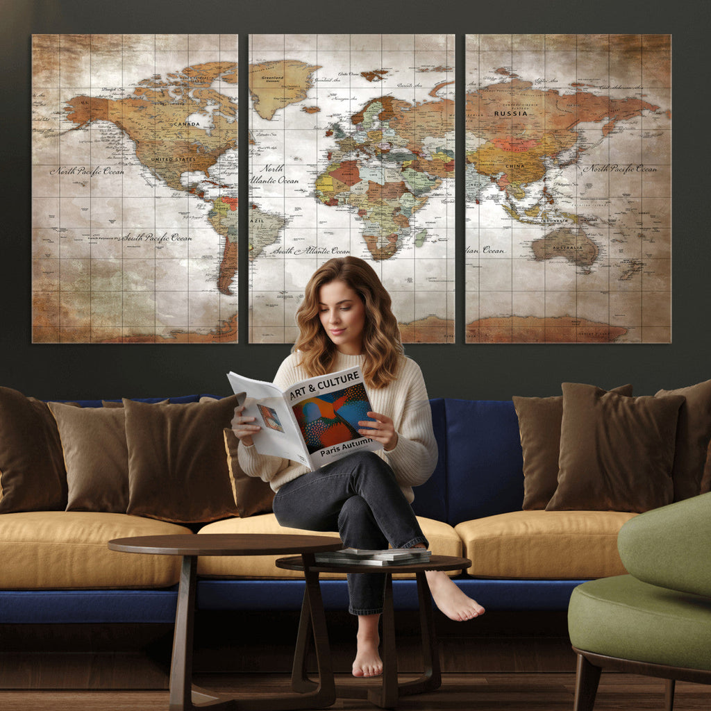 Vibrant Watercolor World Map Canvas Wall Art | Framed Travel Map