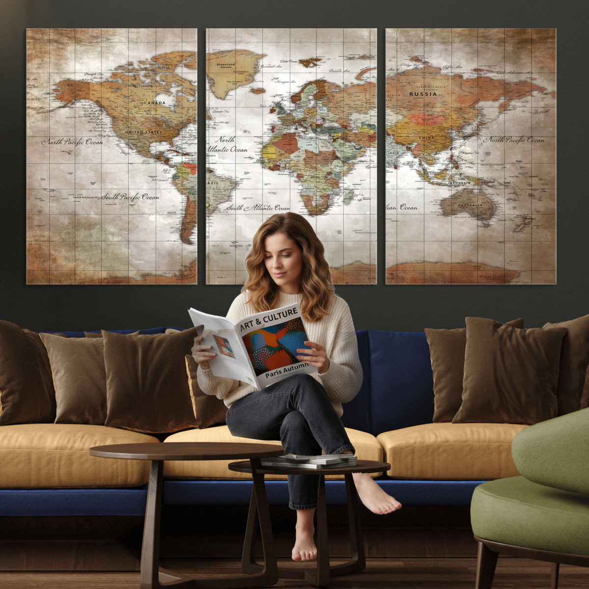 Vibrant Watercolor World Map Canvas Wall Art | Framed Travel Map