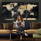 Framed Large World Map Wall Art Canvas Print for Living Room