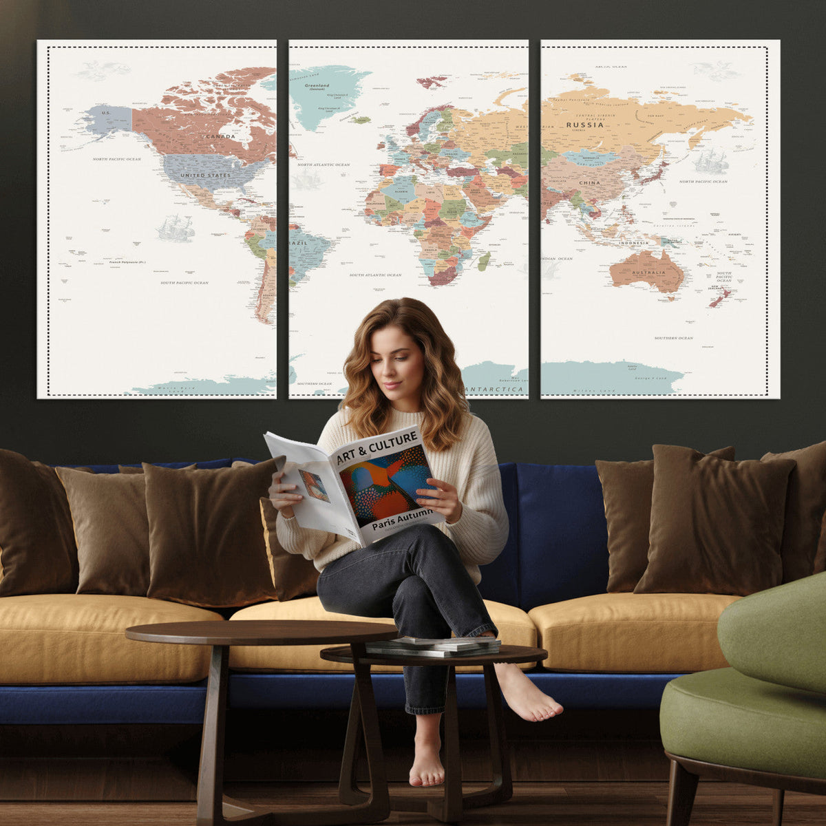 Pastel Colors World Map Wall Art Canvas Print