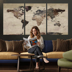 World Map Canvas Print, Detailed Map of the World, Adventure Gift for Couples and Anniversaries