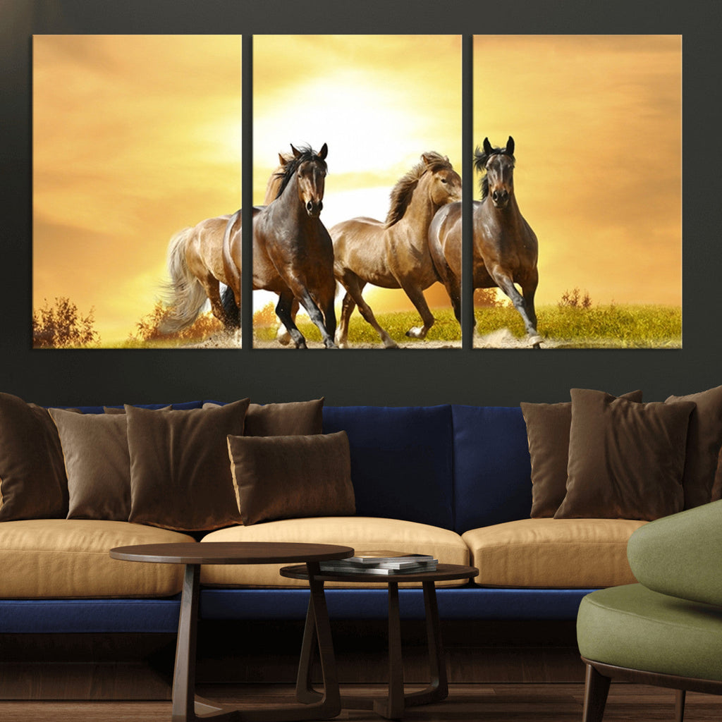 Wild Horses Wall Art Canvas Print, Framed Galloping Herd