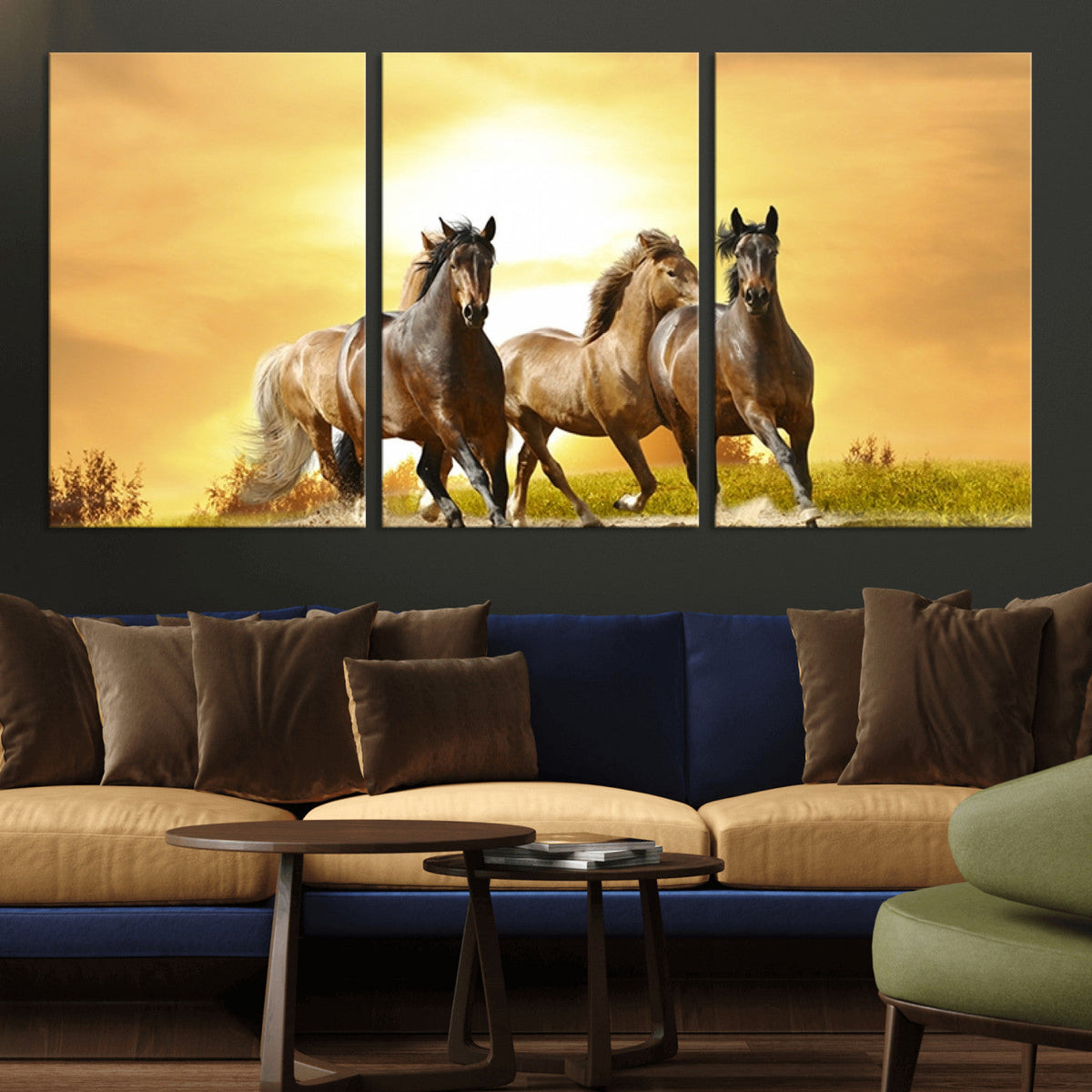 Wild Horses Wall Art Canvas Print, Framed Galloping Herd