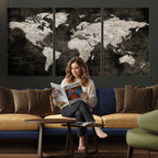 Vintage World Map Wall Art Canvas Print | Framed Large Map Wall Art