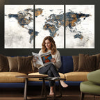 World Map Wall Art Canvas Print for Office Wall Decor