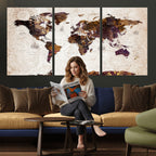 Blue Watercolor World Map Canvas Print | Framed Modern Wall Art