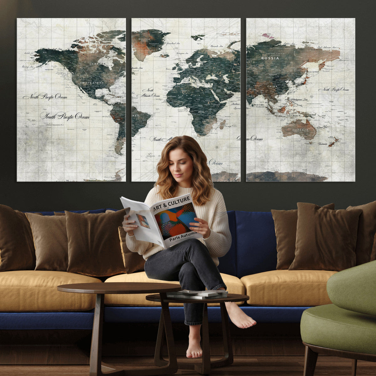 World Map Canvas Print | Framed Travel Map Wall Art for Couples