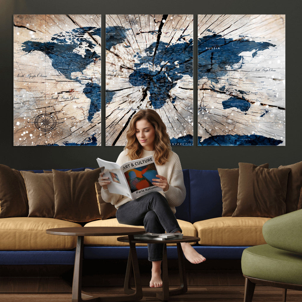 Rustic World Map Canvas Print | Framed Wall Art for Couples
