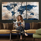 Rustic World Map Canvas Print | Framed Wall Art for Couples