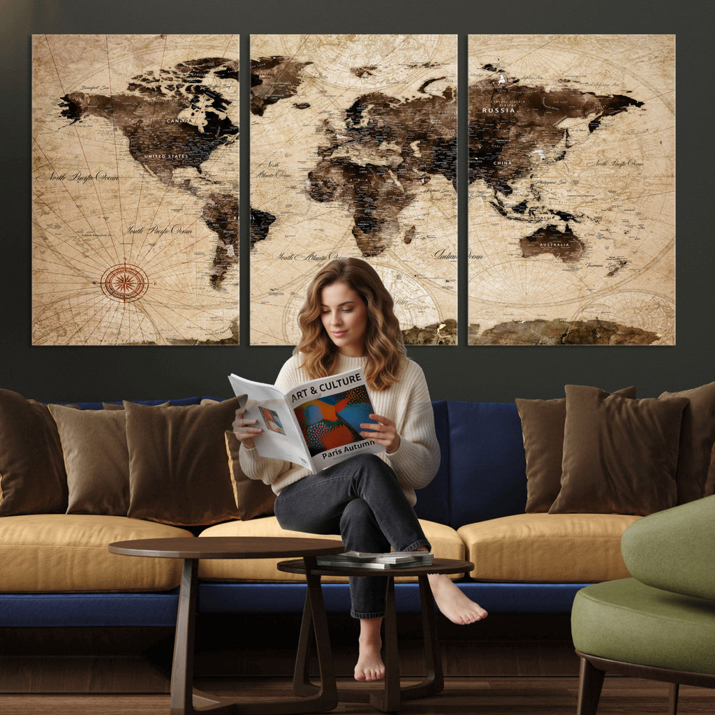 World Map Wall Art Canvas Print