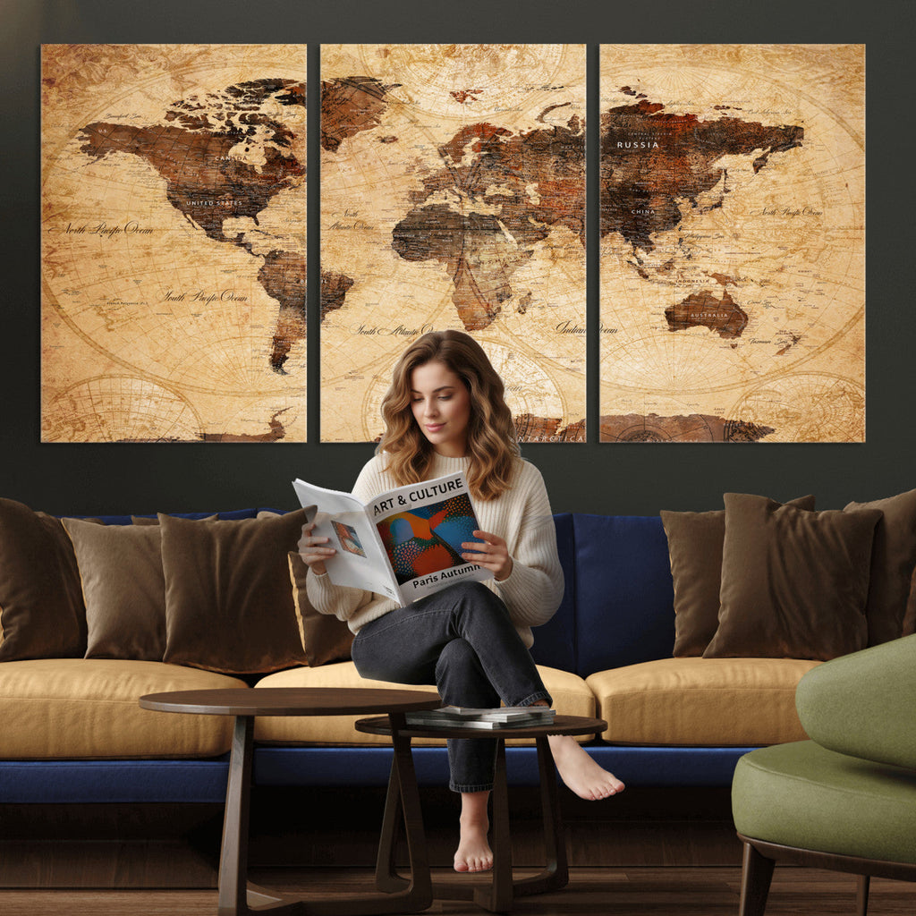 Modern Red and Gray World Map Canvas Print | Framed Wall Art