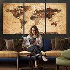Modern Red and Gray World Map Canvas Print | Framed Wall Art