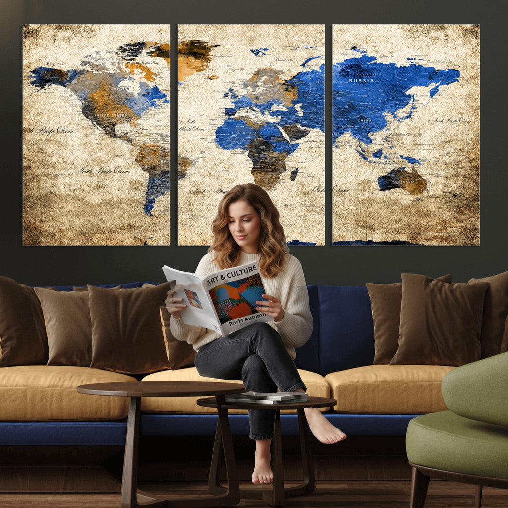 World Map Canvas Print | Colorful Abstract Travel Map, Framed Wall Art