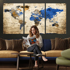 World Map Canvas Print | Colorful Abstract Travel Map, Framed Wall Art