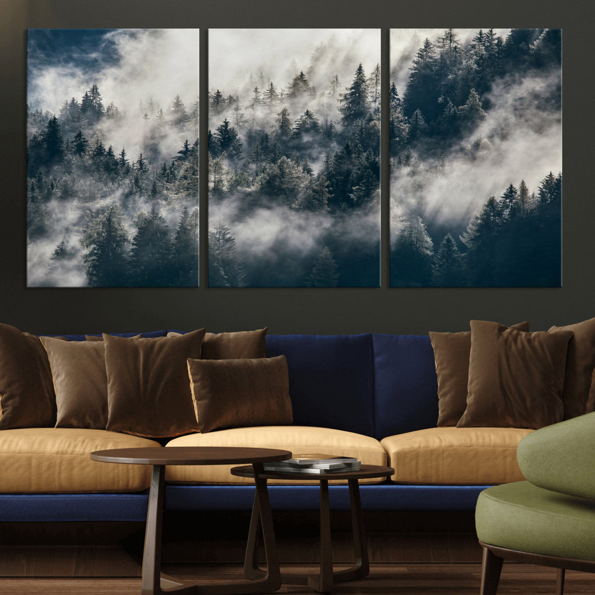 Foggy Mountain Forest Canvas Print, Misty Pine Trees Nature Wall Art
