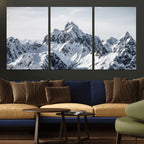 Snowy Mountain Range Canvas Print, Alpine Peaks Landscape Wall Art