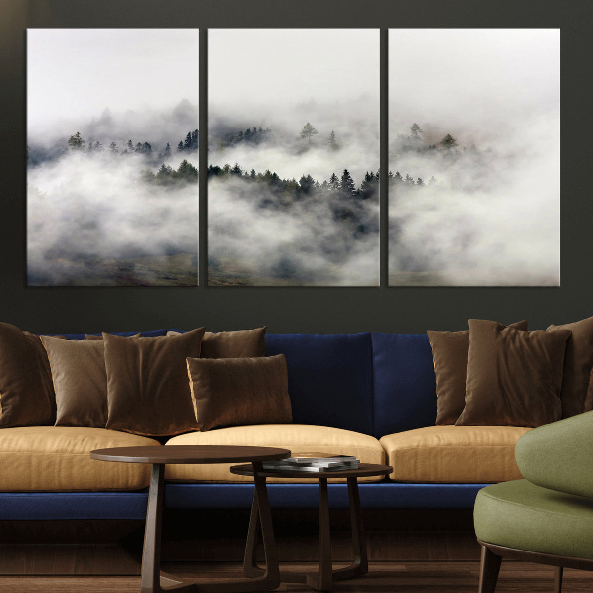 Foggy Forest Wall Art Canvas Print, Misty Pine Tree Landscape