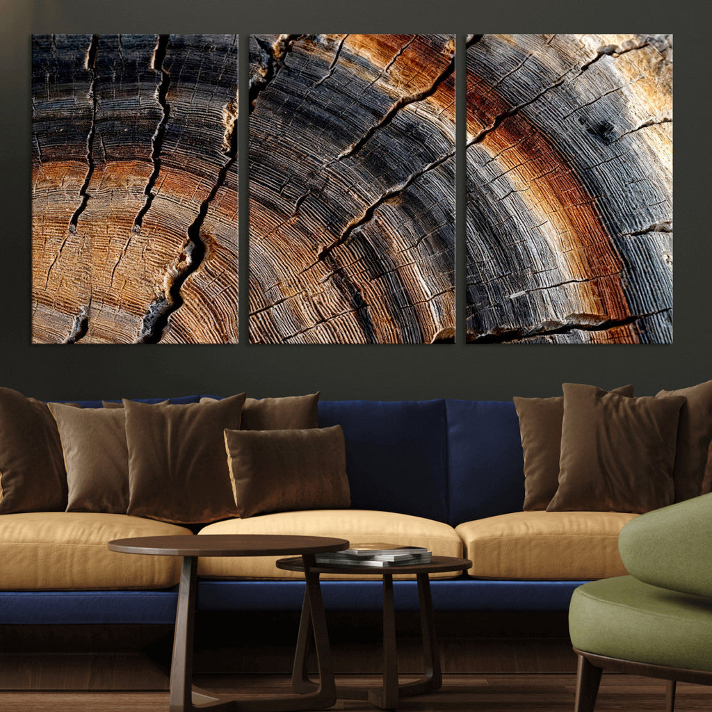 Abstract Tree Ring Wall Art Print, Natural Rustic Wood Grain Canvas