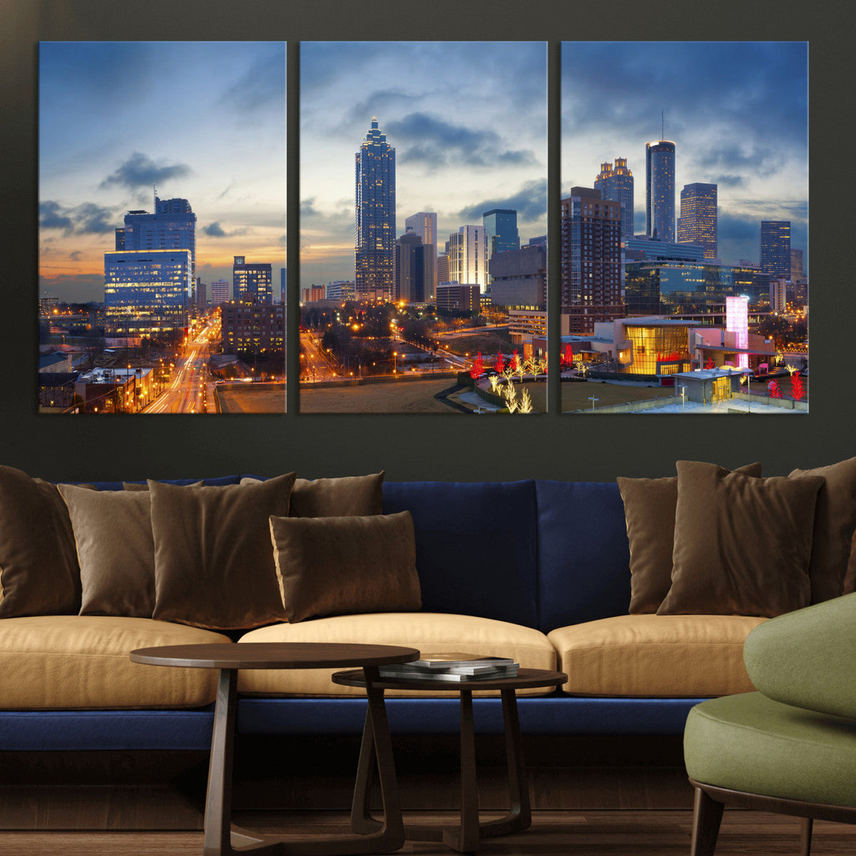 Atlanta Skyline Wall Art Canvas Print, Atlanta Downtown Night Cityscape