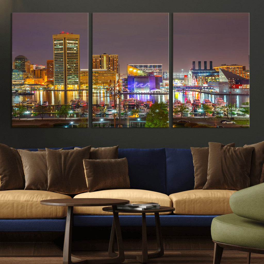 Baltimore Skyline Wall Art Canvas Print, Baltimore Downtown Night Cityscape