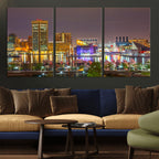 Baltimore Skyline Wall Art Canvas Print, Baltimore Downtown Night Cityscape