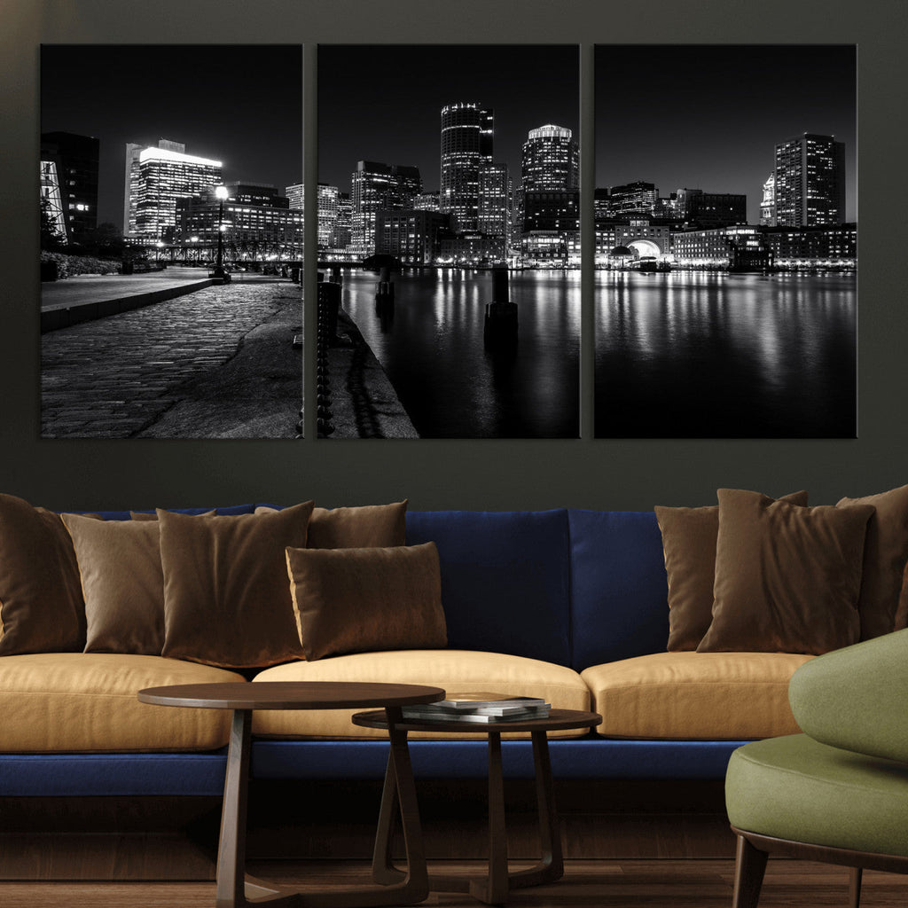 Boston Wall Art Canvas Print, Boston City Downtown Night Cityscape