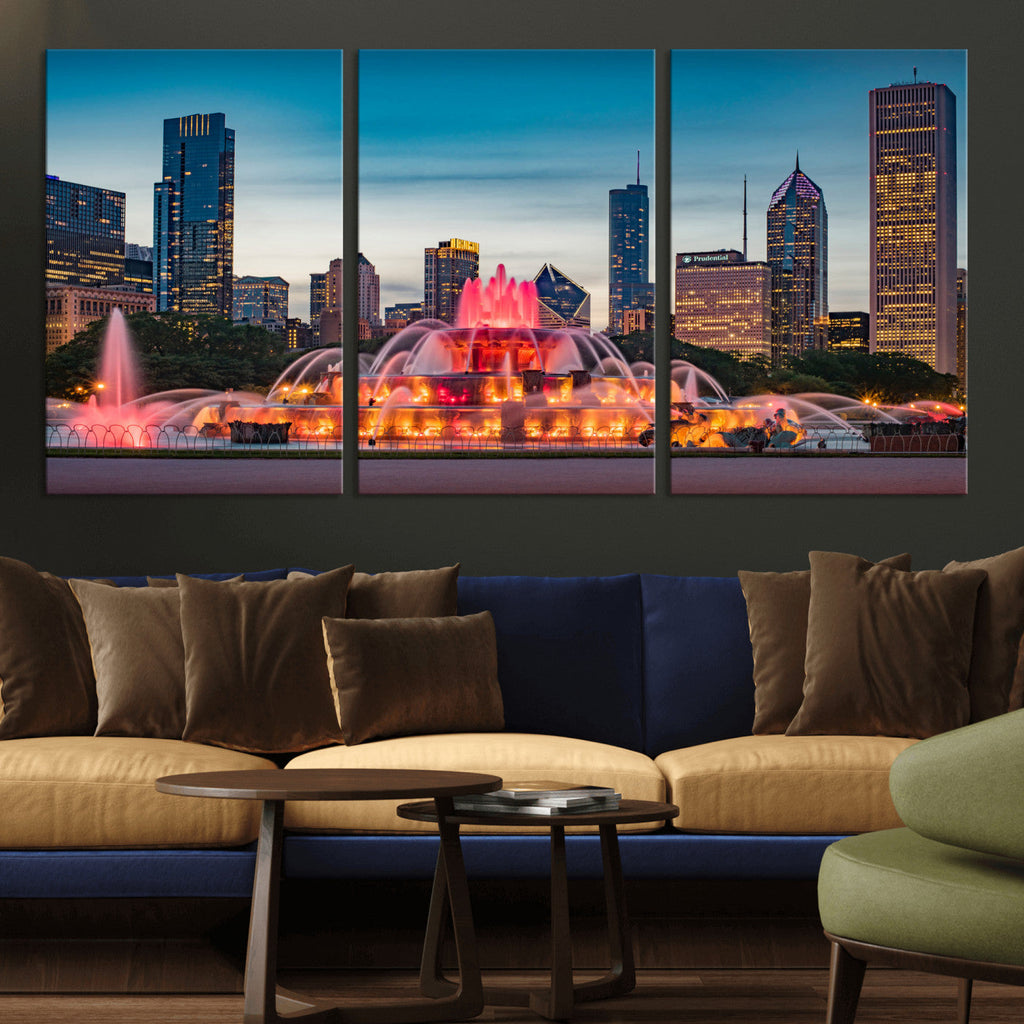 Chicago Wall Art Canvas Print - Chicago City Downtown Night Cityscape