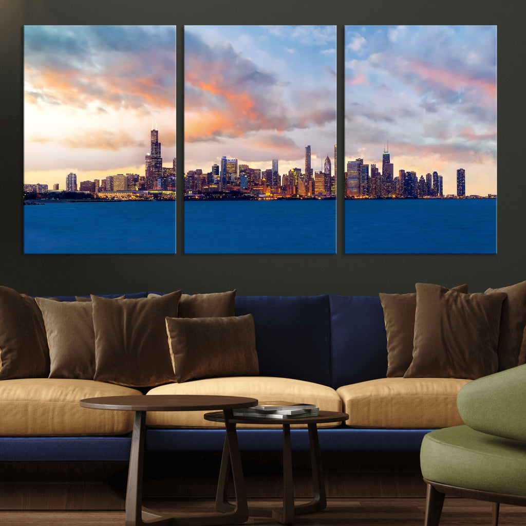 Chicago Wall Art Canvas Print - Chicago City Downtown Night Cityscape