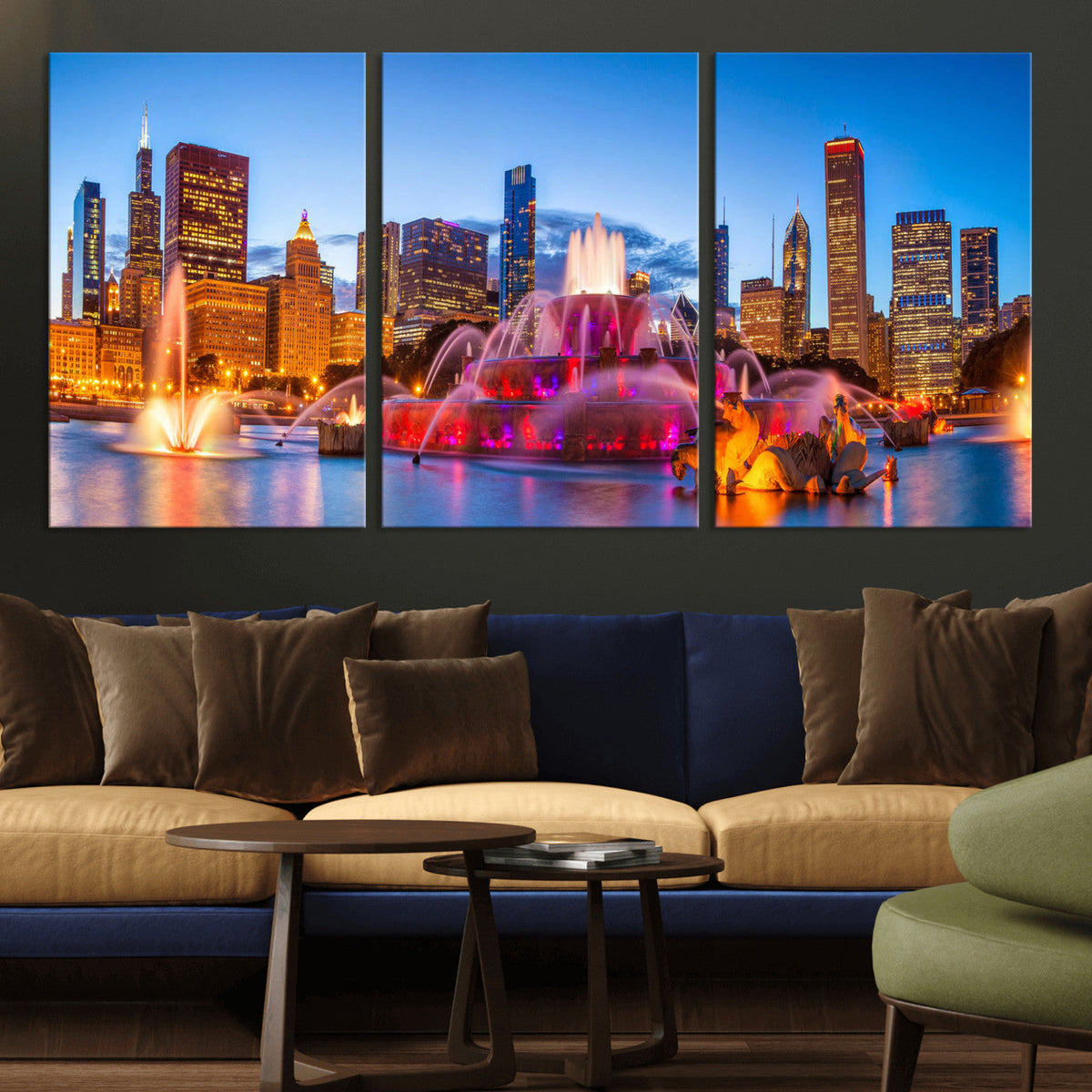 Chicago Wall Art Canvas Print, Chicago City Downtown Night Cityscape