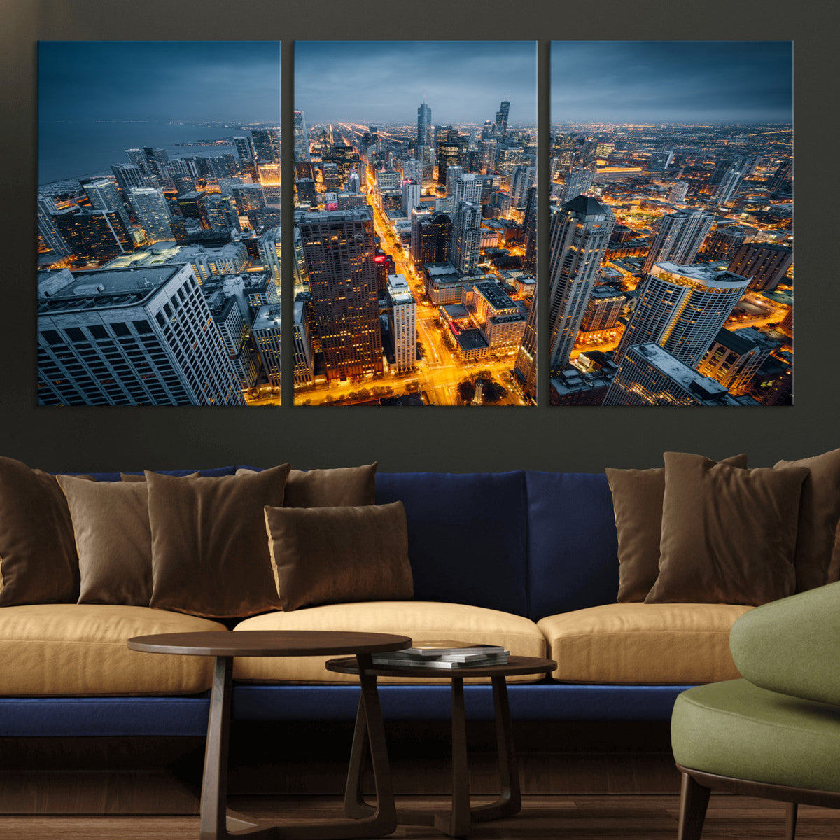 Chicago Wall Art Canvas Print - Chicago City Downtown Night Cityscape