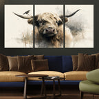 Abstract Highland Cow Wall Art Canvas Print, Rustic Farm Cattle Portrait