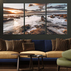 Rocky Coast Ocean Sunset Wall Art Canvas Print, Dramatic Seascape Nature Decor