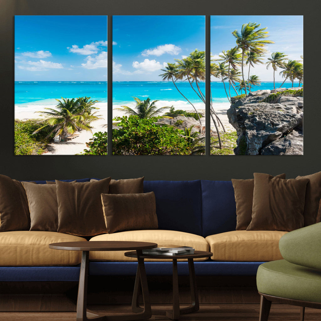 Tropical Beach Wall Art Canvas Print, Palm Tree Ocean Landscape Photography
