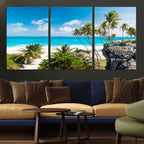 Tropical Beach Wall Art Canvas Print, Palm Tree Ocean Landscape Photography
