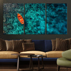 Turquoise Ocean Boat Wall Art Canvas Print