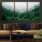 Misty Pine Forest Wall Art Canvas Print, Foggy Evergreen Landscape