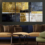 Gold Navy Abstract Wall Art Canvas Print, Modern Luxury Geometric Art for Living Room and Office
