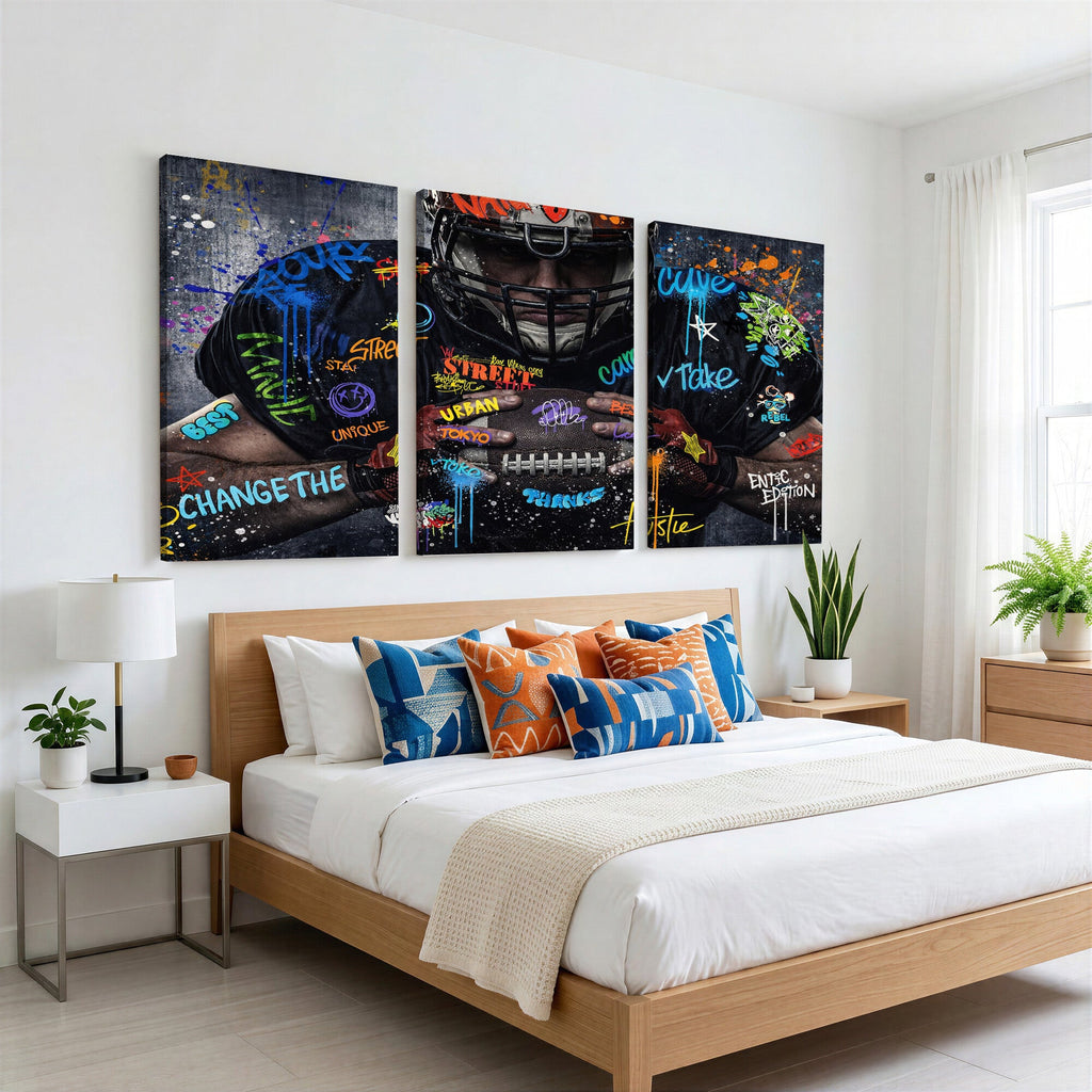 Graffiti American Football Player Street Art Wall Art Canvas Print
