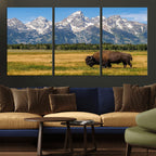 Bison in Mountain Landscape Wall Art Canvas Print, Western Decor