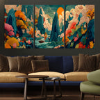 Colorful Japanese Landscape Print: Maximalist Panoramic Wall Art