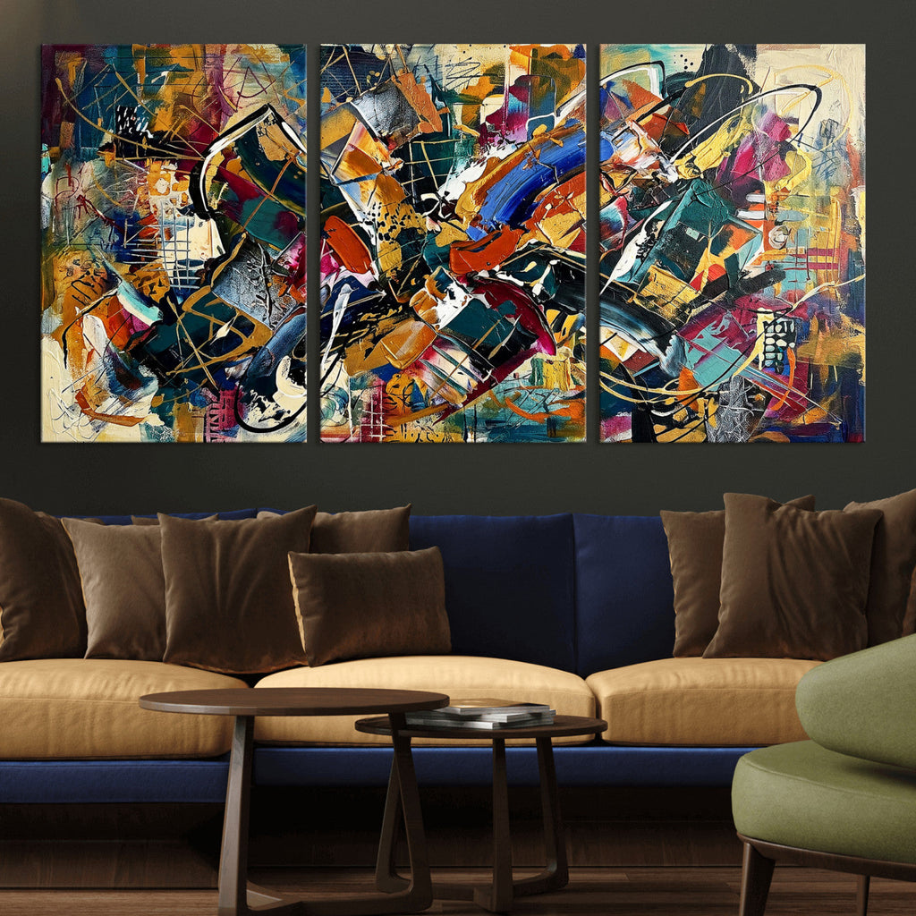 Geometric Abstract Wall Art Canvas Print, Orange Blue