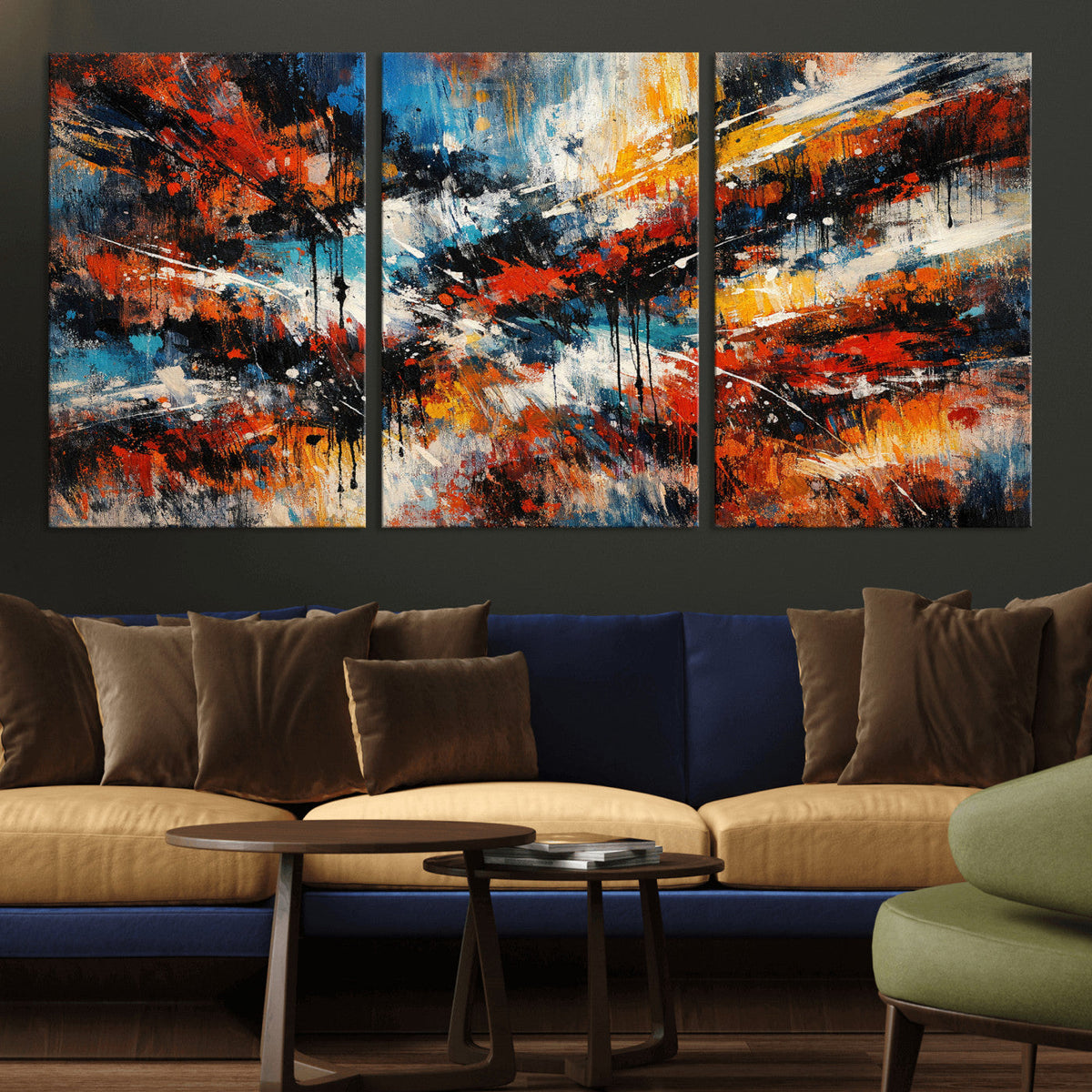 Lyrical Abstract Wall Art Canvas Print, Orange Blue Abstract
