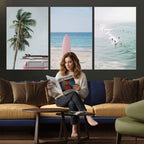 Surf Canvas Wall Art Set, Pink Surfboard VW Van Palm Tree