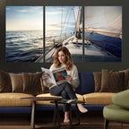 Sailboat Wall Art Canvas Print, Ocean Sunset Sailing Framed Artwork