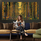 Gustav Klimt Style Forest Canvas Wall Art, Golden Forest Path Floral Art Nouveau Print