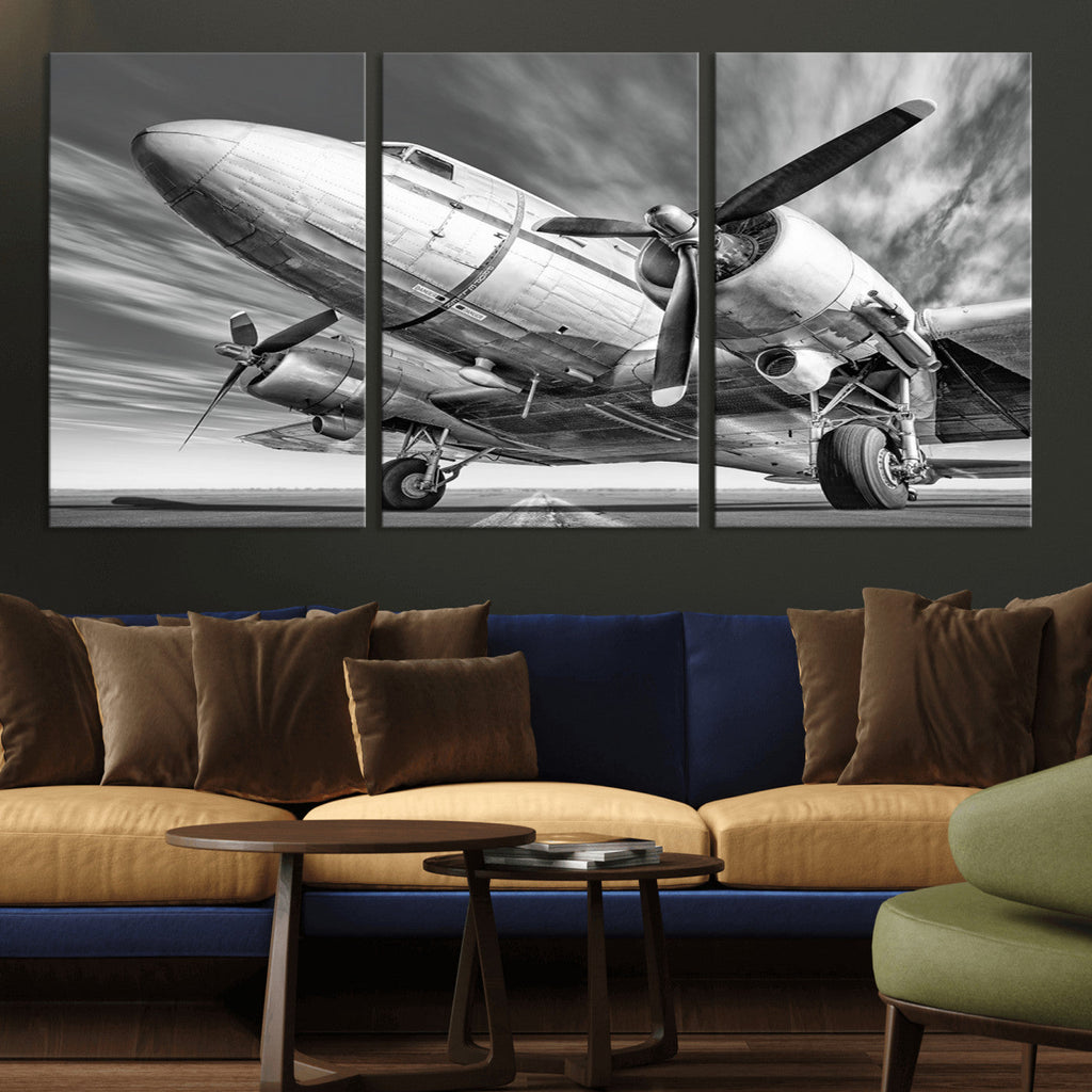 Vintage Airplane on Runway Canvas Print
