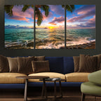 Framed Tropical Sunset Art Canvas Print